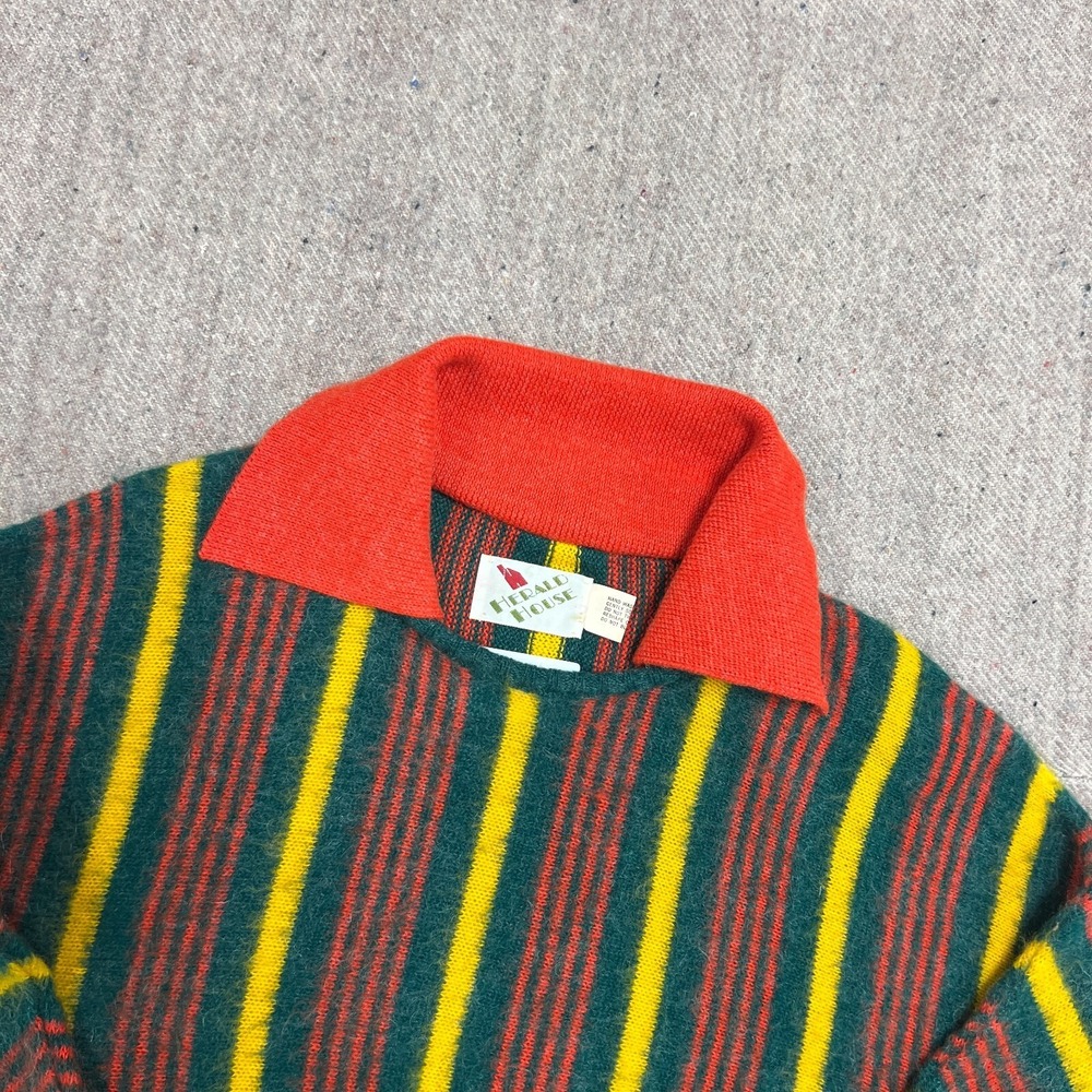 Vintage Herald House Sweater Small Green 1970s Striped Collared‎ - Picture 2 of 8